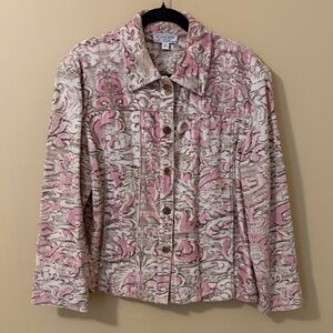 St. John Sport Pink & Cream Patterned Suede Finish Jacket Size S